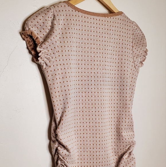 Beige Patterned Dotty Print Top with Ruffled Cap Sleeves - Picture 9 of 9